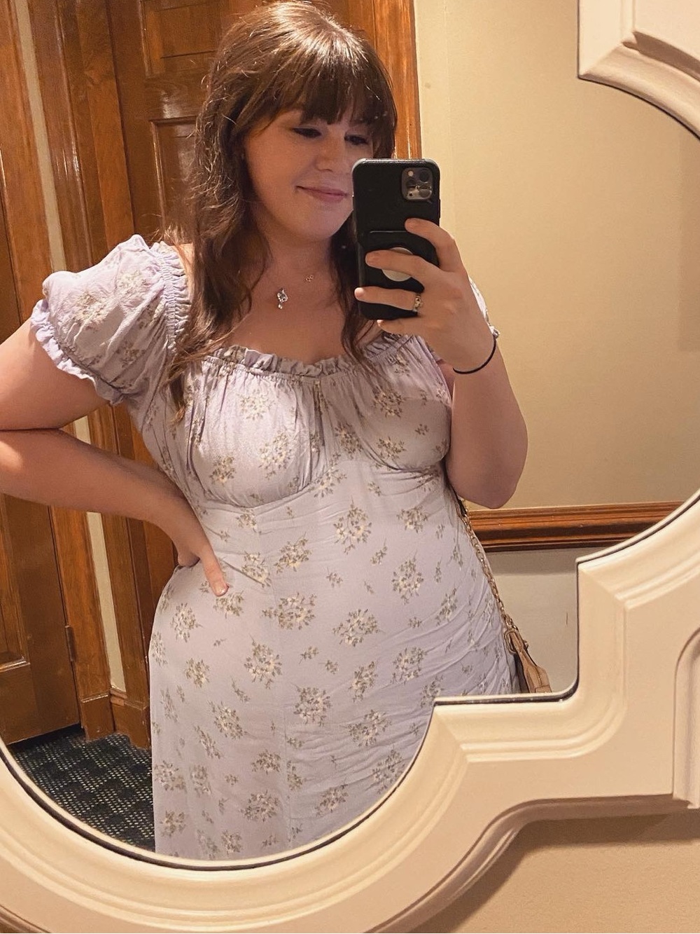 H&M Lavender Floral Puff-Sleeve Midi Dress